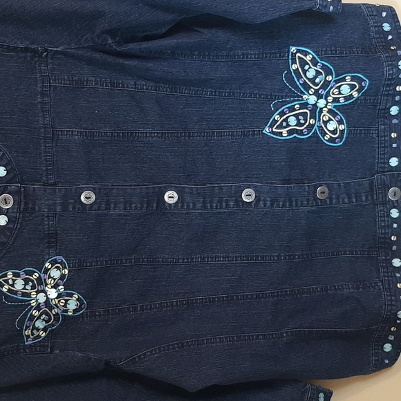 Alfred Dunner Women's Size 14 Dark Blue Denium Jean Jacket with Butterfly Accent - Picture 7 of 13